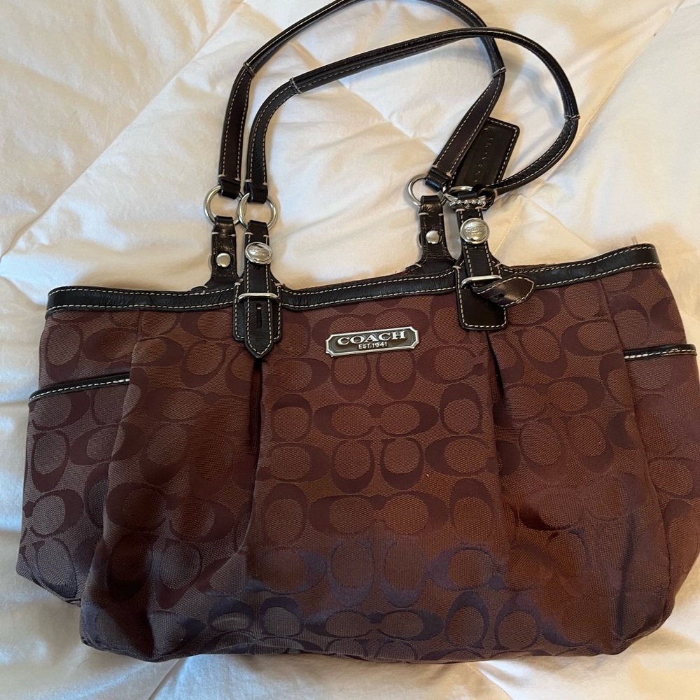 Coach Brown Shoulder Bag with Signature Monogram